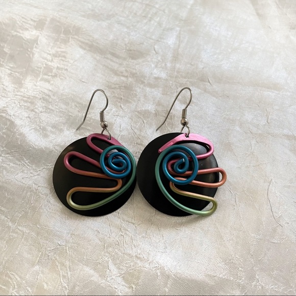 Vintage 80's abstract rainbow fish hook earrings